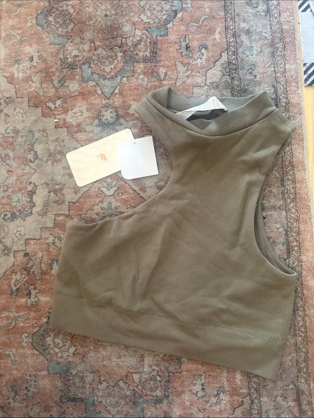 Fabletics Abstract Coco Seamless Bra NWT XL Green Mock Neck Unpadded